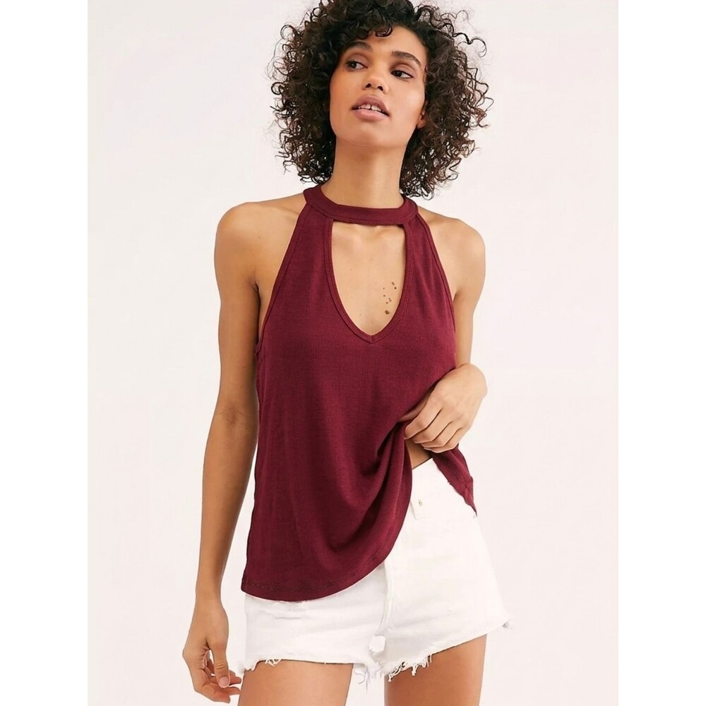 Free People Burgundy Halter Neck Tank Top